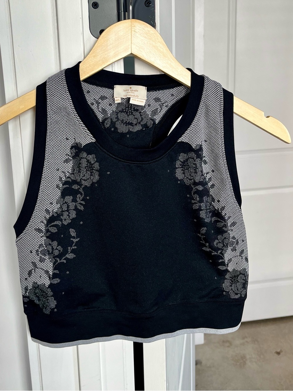 Kate Spade Black Floral Activewear Crop Top (Size: M/L)
